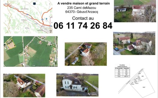 Vends maison et grand terrain à Géus d’Arzacq