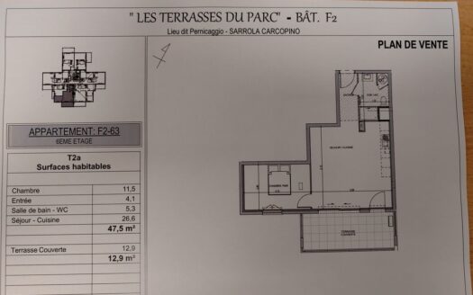 T2 dernier étage Les Terrasses Du Parc F (cession de contrat de reservation)